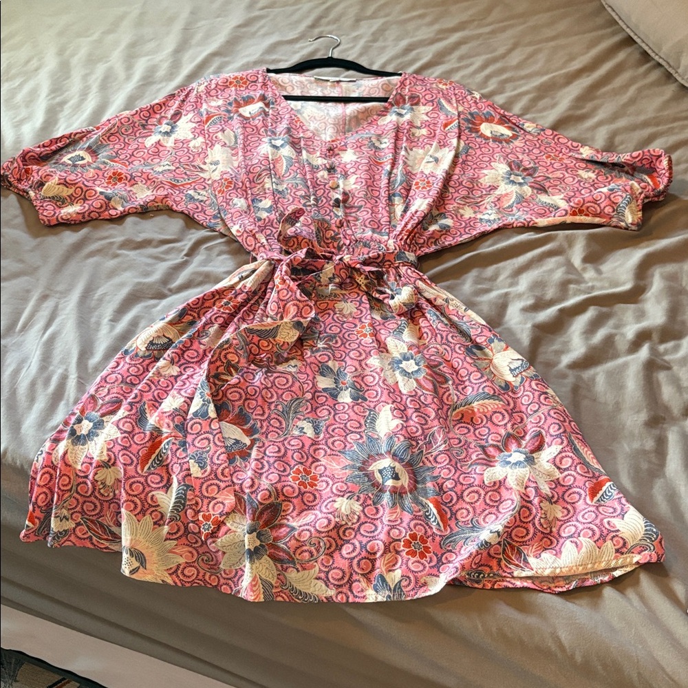 LOFT Pink and Blue Patterned Dress